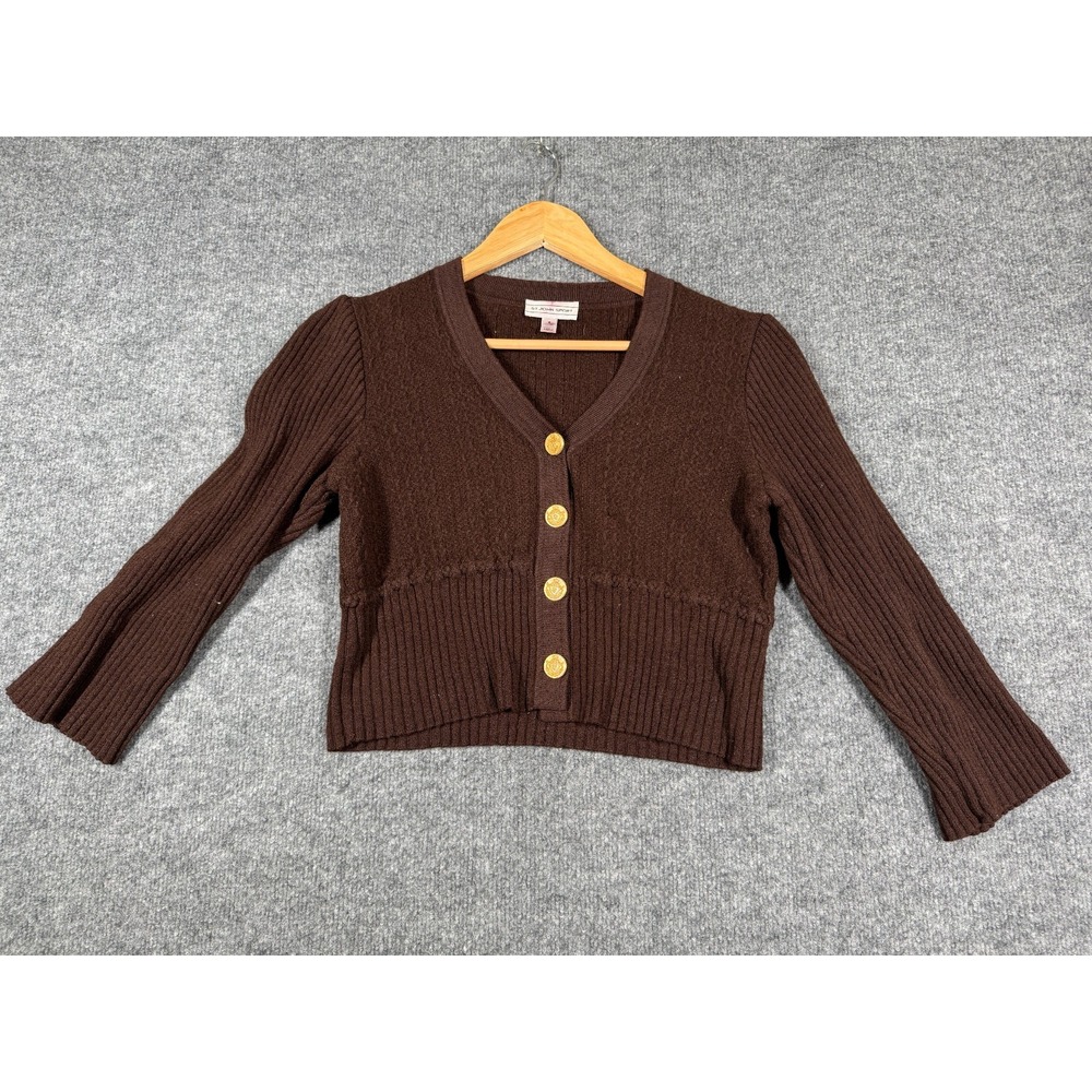 St. John Sport Crop Cardigan Sweater Womens Small Brown Wool Blend Button Front